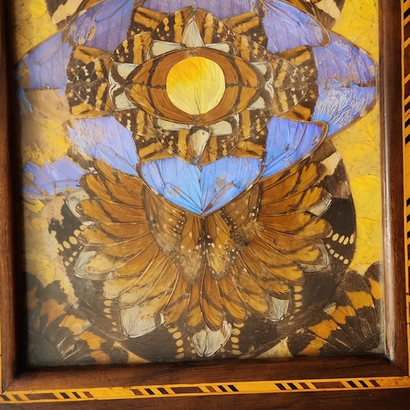 Vintage Inlaid Wood Tray with Butterfly Wings - Picture 13 of 16